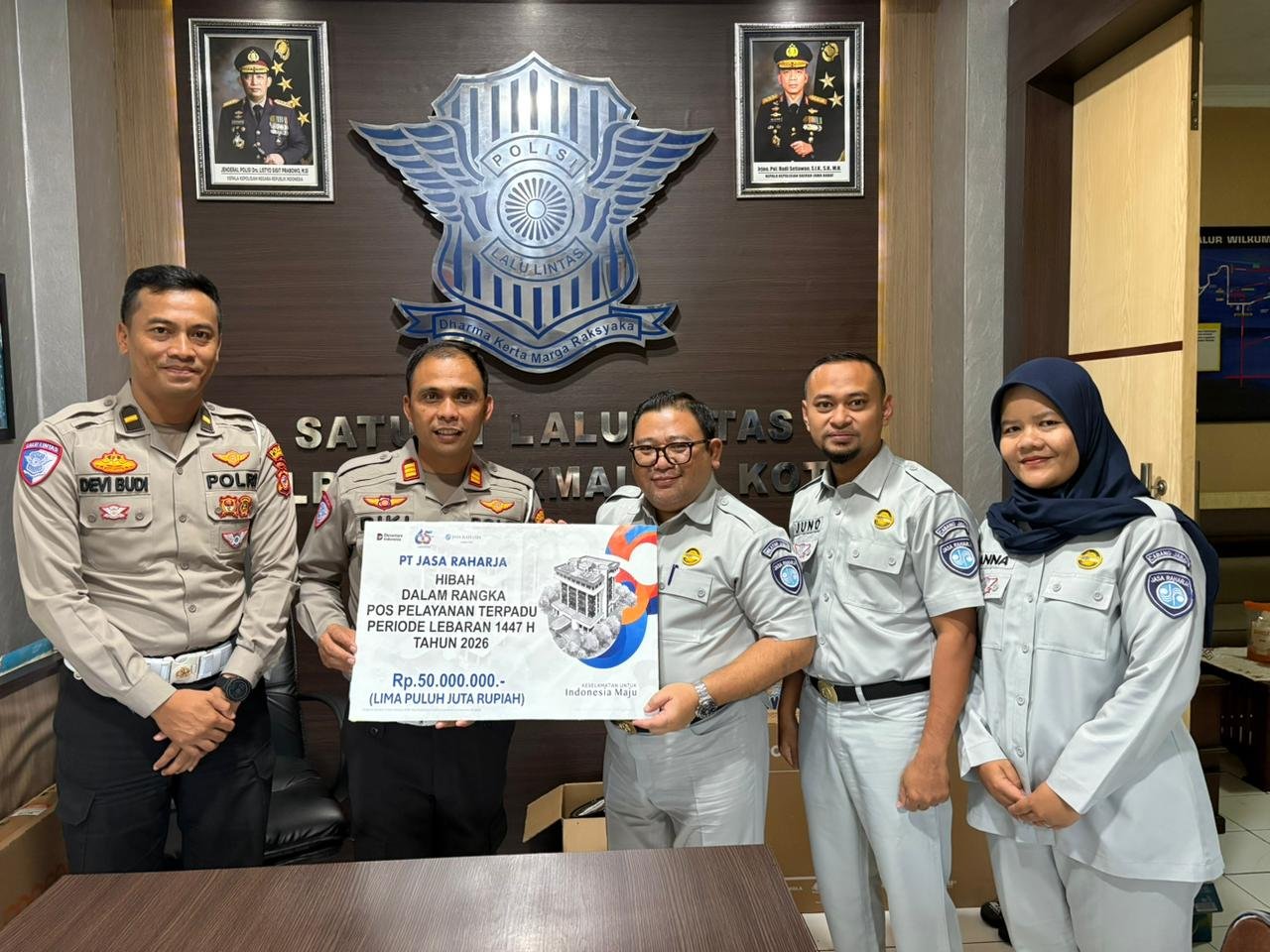 Jasa Raharja Cabang Tasikmalaya Serahkan Bantuan Dana Hibah Pendirian Pos Pelayanan Terpadu Techno Park Kabupaten Tasikmalaya dalam Rangka Siaga Lebaran 1447 H/2026